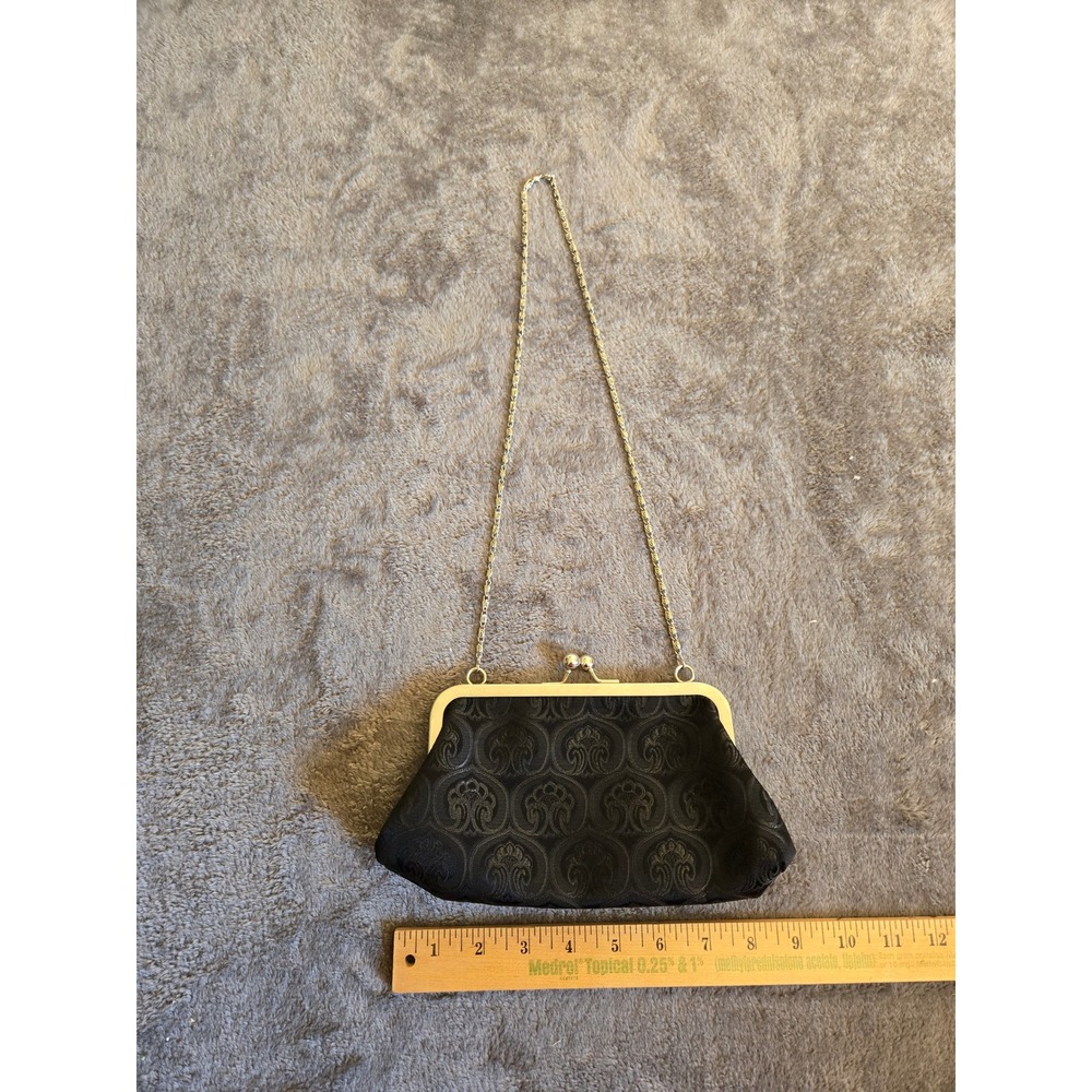 Unbranded Evening Bag Women Small Black Good Damask Jacquard Kiss Lock Chain